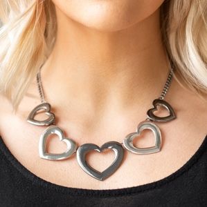 "Hearty Hearts" - Gunmetal & Silver Heart Necklace
